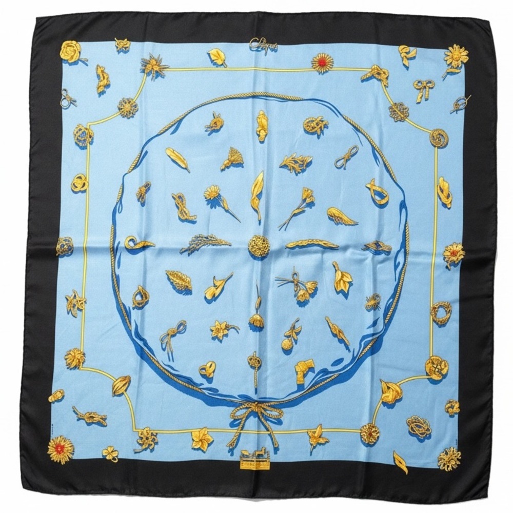 Hermes Clips 100% Silk Scarf in Blue, Black and Gold